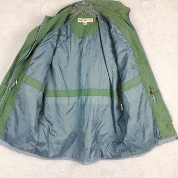 London‎ Fog Womens Coat  Lightweight Blue Zip Front Collared Pockets Long L - Picture 6 of 14